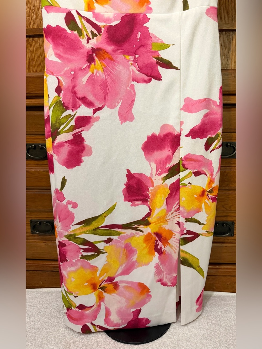 Eliza J Floral Midi Sheath Dress Boatneck Sleeveless Side Slit Brunch Cocktail - Picture 5 of 14